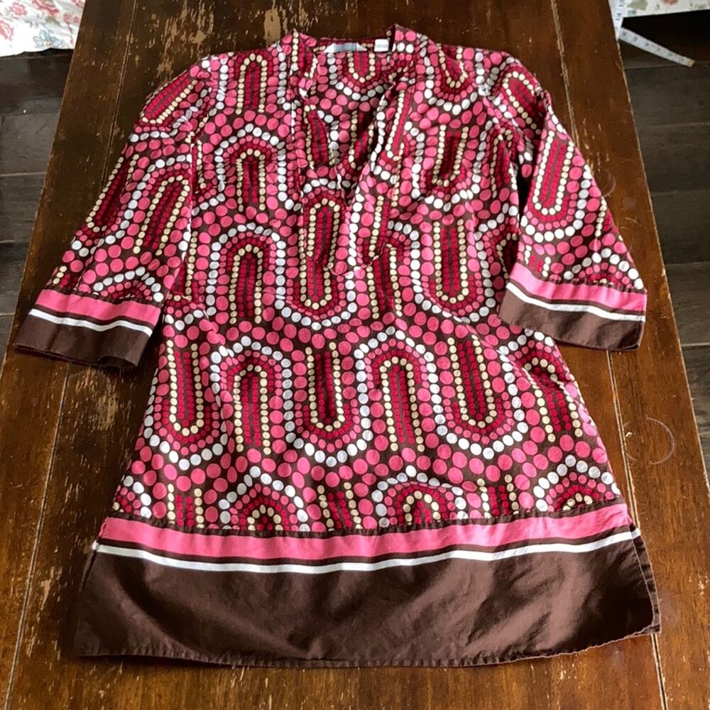 NY&Co Pink & Brown Tunic Blouse, Size XS